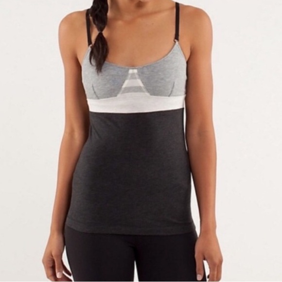 Lululemon Contentment Triangle Colorblock Tank Top in Gray/Cream/Stripe-Size 6 - Picture 1 of 5